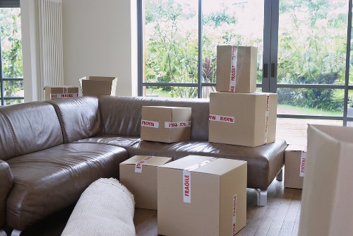 Packed moving boxes and furniture for a Kings Cross relocation